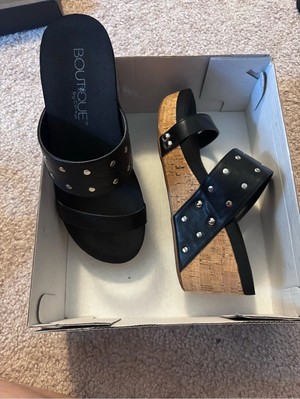 Corky’s Black Studded Wedge Sandals